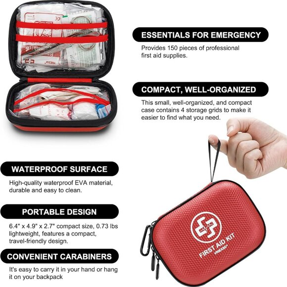 Mini First Aid Kit 150 Piece Small Waterproof Medical Kit for Home Car Sports - Picture 3 of 6